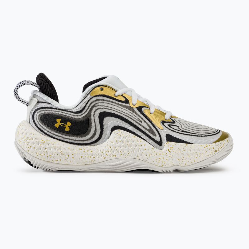 Under Armour Spawn 6 scarpe da basket bianco/nero/oro metallizzato 2