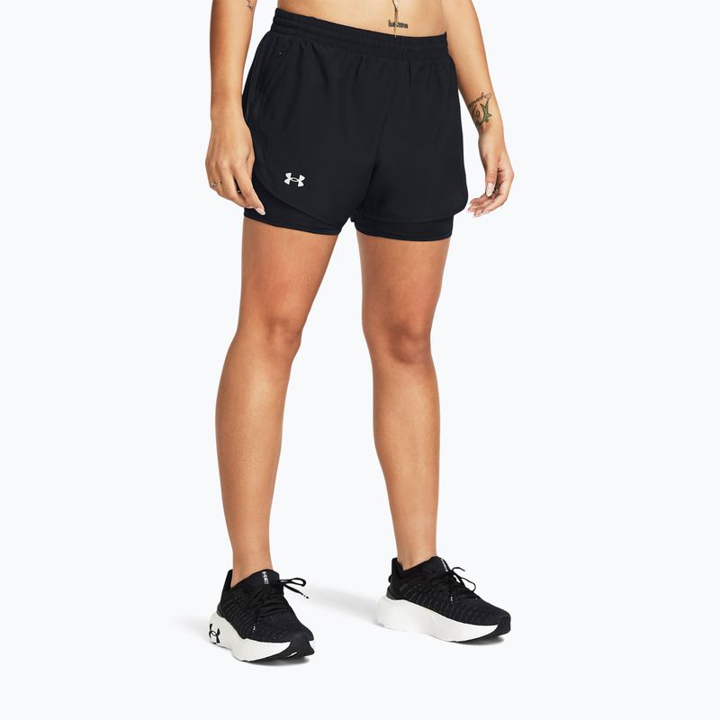 Pantaloncini da corsa Under Armour Fly By 2in1 donna nero/nero/riflettente