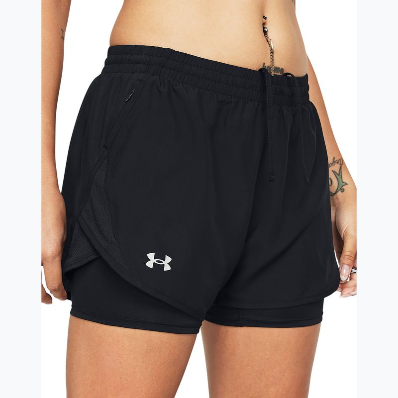 Pantaloncini da corsa Under Armour Fly By 2in1 donna nero/nero/riflettente 4
