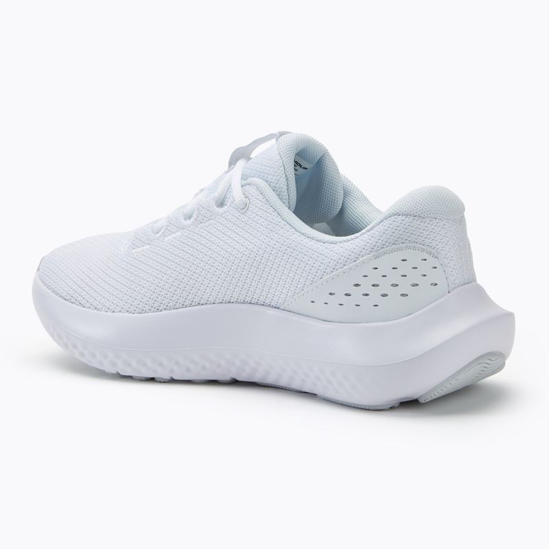 Under Armour Charged Surge 4 scarpe da corsa da donna bianco/grigio resistente/argento metallico 3