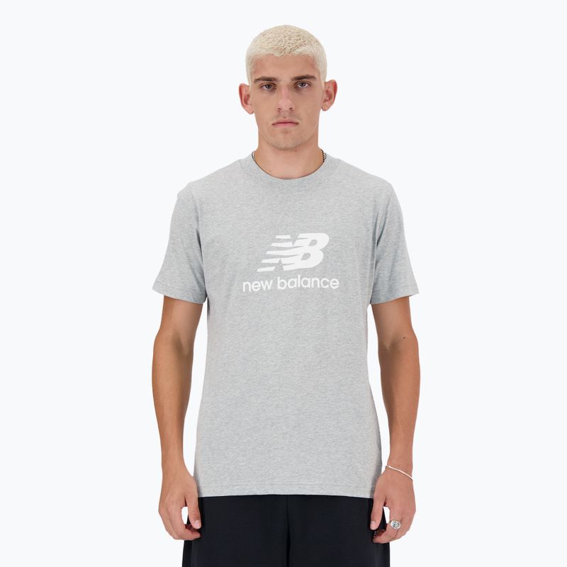 T-shirt New Balance Stacked Logo grigio atletico da uomo 3