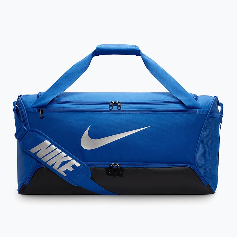 Borsa da allenamento Nike Brasilia 9.5 60 l blu reale/nero/argento metallizzato