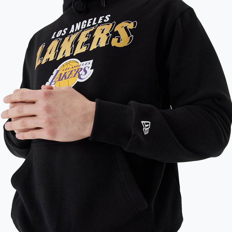 Felpa con cappuccio New Era Team Script OS Los Angeles Lakers nera da uomo 5