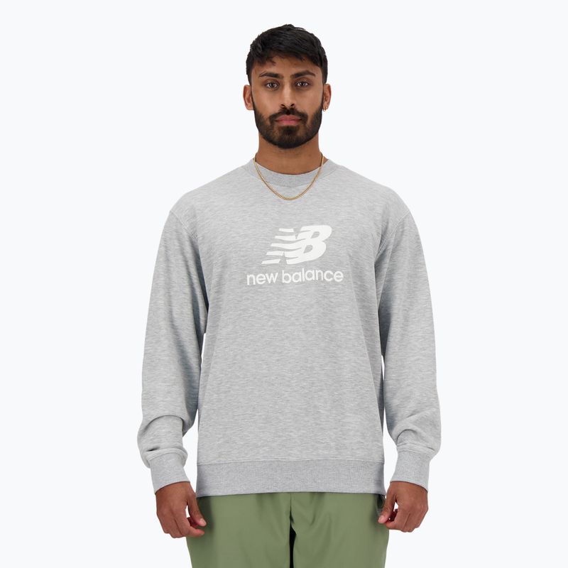 Felpa New Balance Stacked Logo French Terry Crew uomo grigio atletico