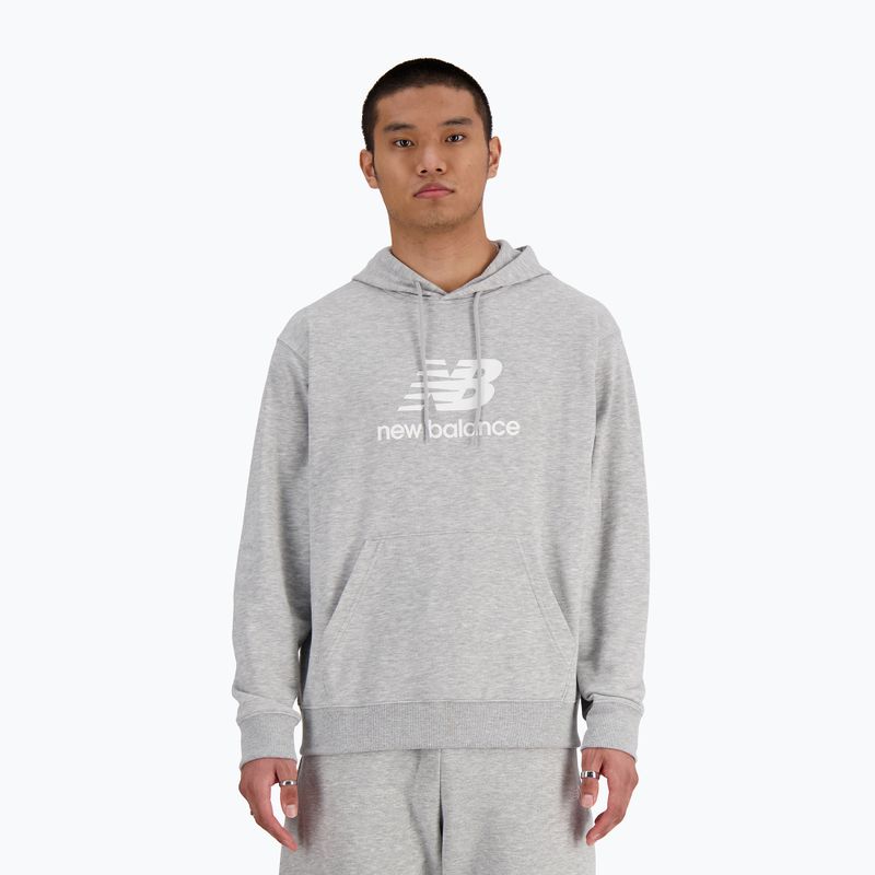Felpa con cappuccio New Balance Stacked Logo French Terry grigio atletico da uomo 7