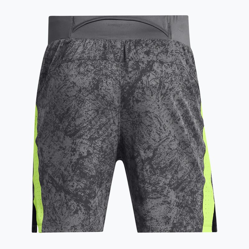Pantaloncini da corsa Under Armour Launch Pro 7" stampati da uomo, color castlerock/verde morfologia/riflettenti 2