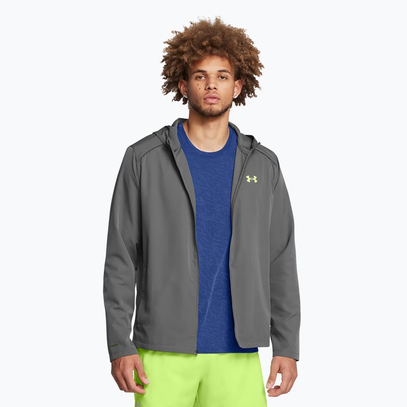 Giacca da corsa Under Armour Storm Run da uomo con cappuccio, color castlerock/verde morfina/riflettente