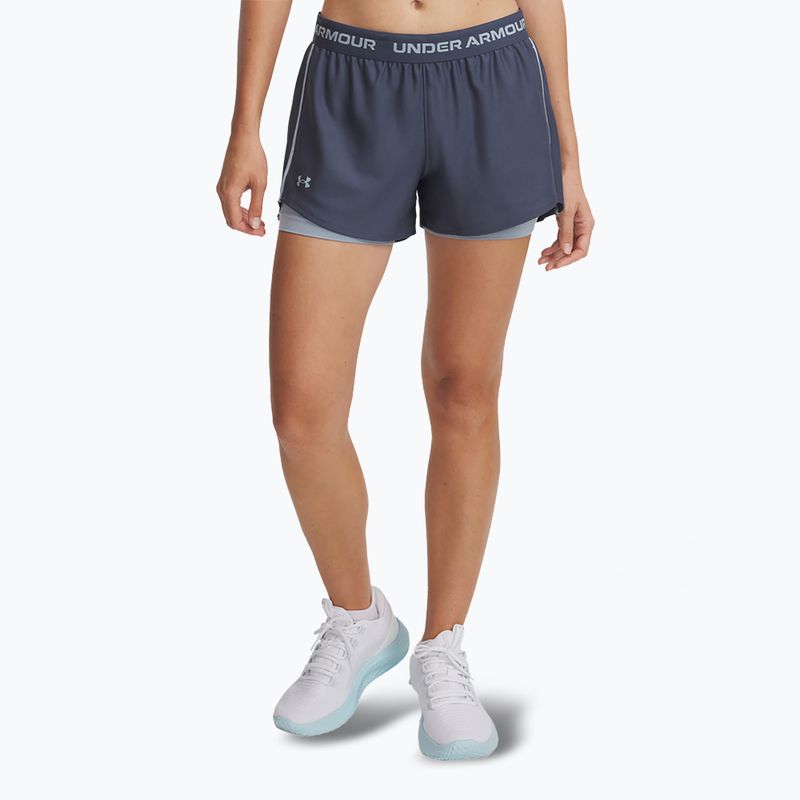 Pantaloncini da allenamento Under Armour Tech Play Up 2in1 downpour gray / harbor blue / harbor blue da donna