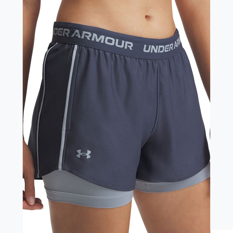 Pantaloncini da allenamento Under Armour Tech Play Up 2in1 downpour gray / harbor blue / harbor blue da donna 4