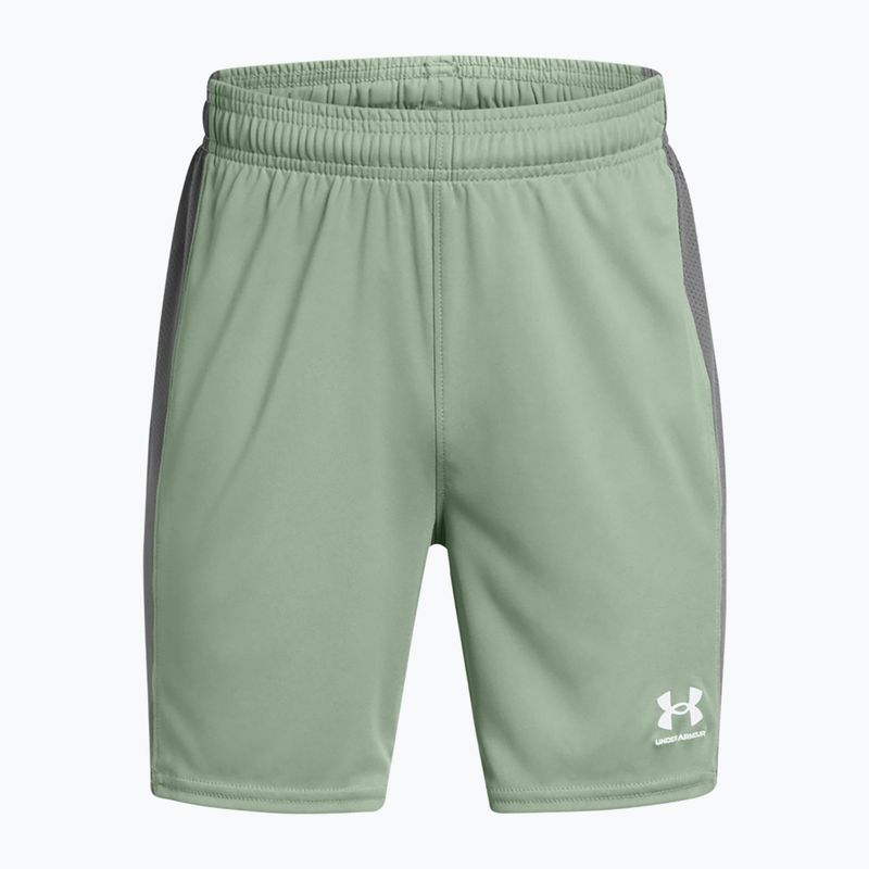 Pantaloncini da calcio Under Armour Challenger Knit verde silice / castlerock / bianco da bambino