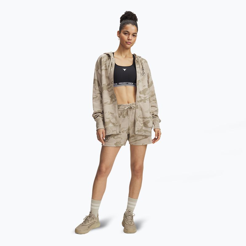 Pantaloncini Under Armour Project Rock Terry da donna city khaki / iper verde 2