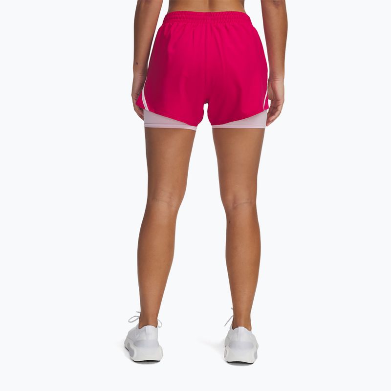 Pantaloncini da corsa Under Armour Fly By 2in1 da donna fucsia sfumato/rosa primario/riflettente 3