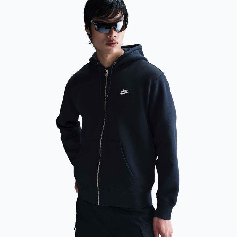 Felpa con cappuccio Nike Club Full Zip Uomo ossidiana/ossidiana/bianca