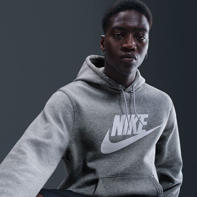Felpa uomo Nike Club Pullover Hoodie dark grey heather/light smoke grey/white 6