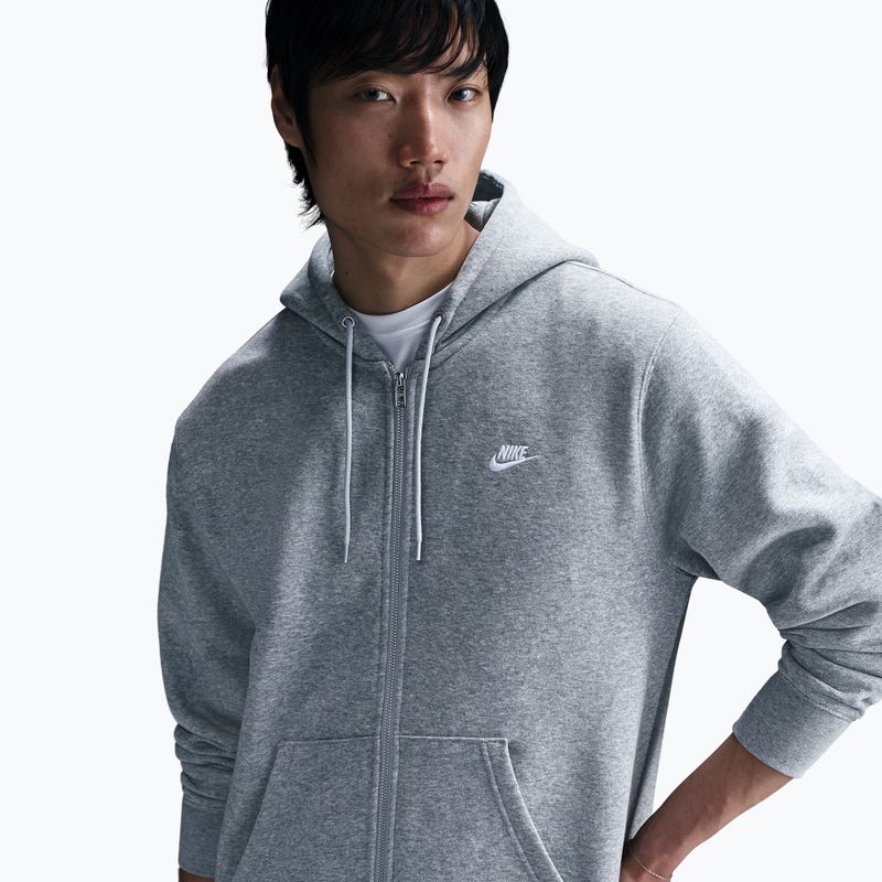 Felpa uomo Nike Club Full Zip Hoodie dark grey heather/light smoke grey/white 5