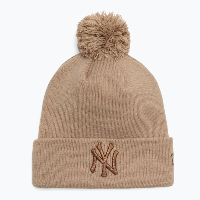 Berretto New Era Metallic Bobble Knit New York Yankees beige da donna