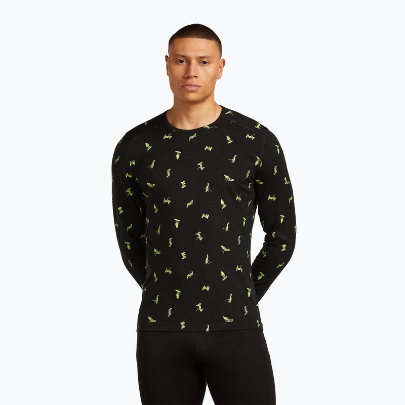 Maglia termica da uomo icebreaker Merino 200 Oasis Crewe Snow Day nero/peridot/aop
