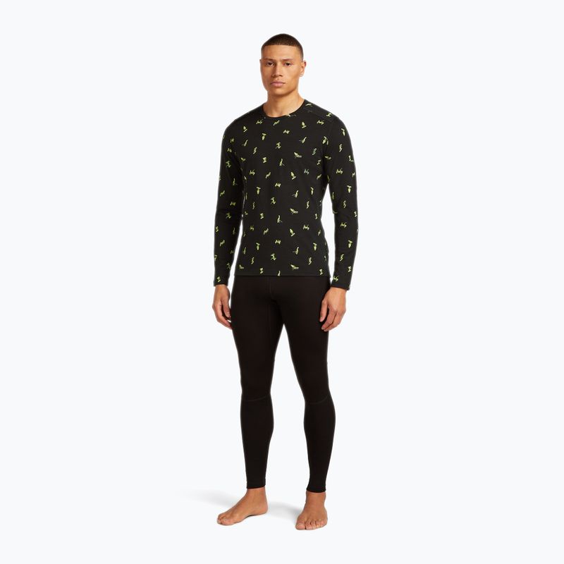 Uomo Icebreaker Merino 200 Oasis Crewe Snow Day manica lunga termica nero/peridot/aop 2