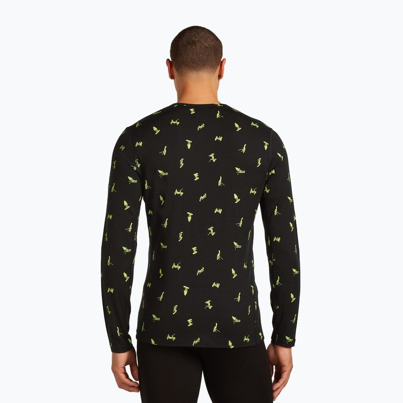 Uomo Icebreaker Merino 200 Oasis Crewe Snow Day manica lunga termica nero/peridot/aop 3