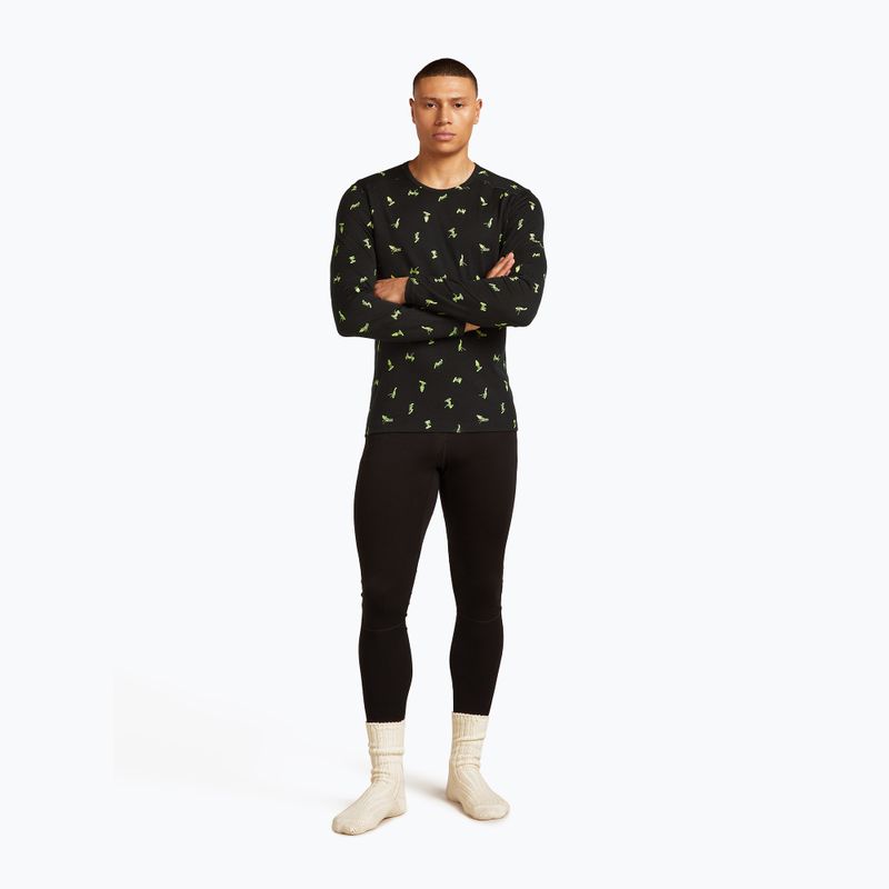 Uomo Icebreaker Merino 200 Oasis Crewe Snow Day manica lunga termica nero/peridot/aop 5