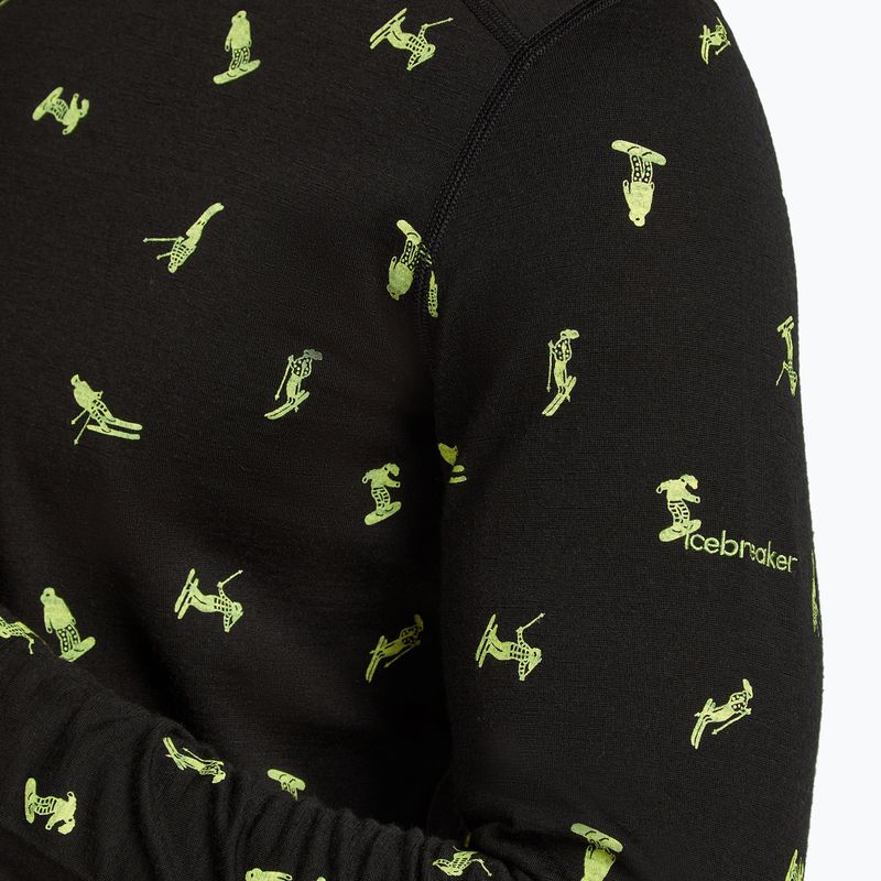 Uomo Icebreaker Merino 200 Oasis Crewe Snow Day manica lunga termica nero/peridot/aop 7