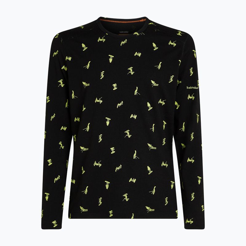 Uomo Icebreaker Merino 200 Oasis Crewe Snow Day manica lunga termica nero/peridot/aop 8