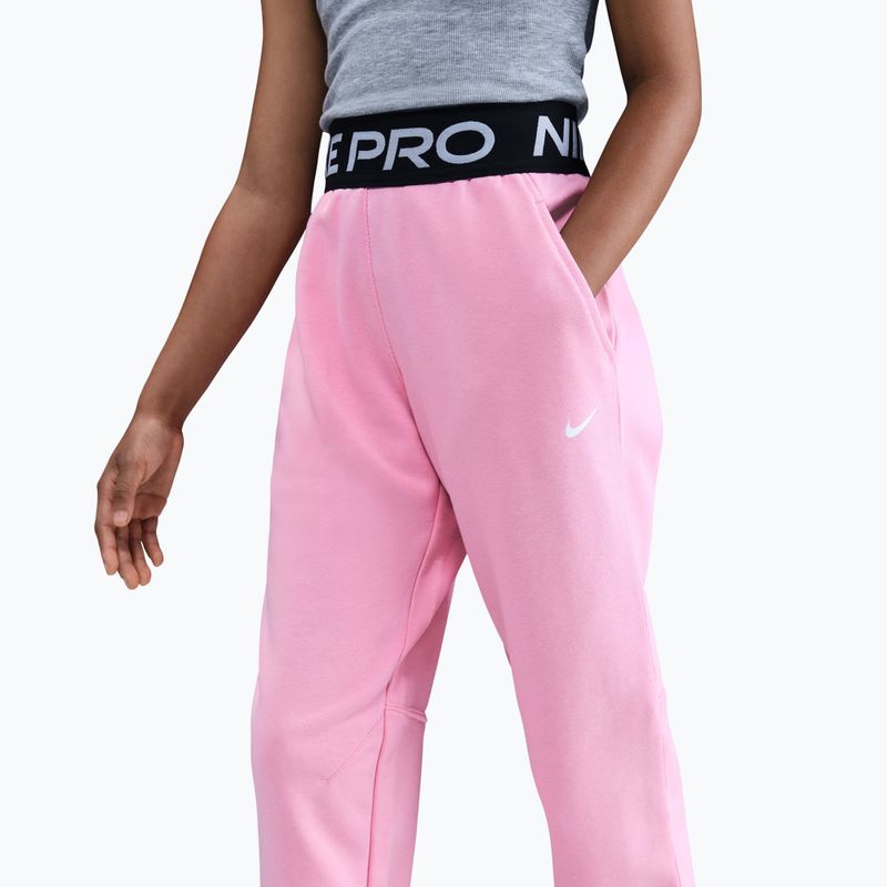 Pantaloni da bambino Nike Pro Fleece Dri-Fit med soft pink/med soft pink/black/white 5