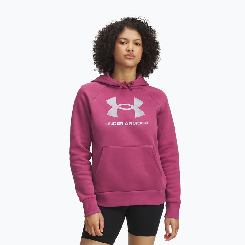Felpa da donna Under Armour Rival Fleece Shimmer Hoody fuchsia dusk/irisdescent