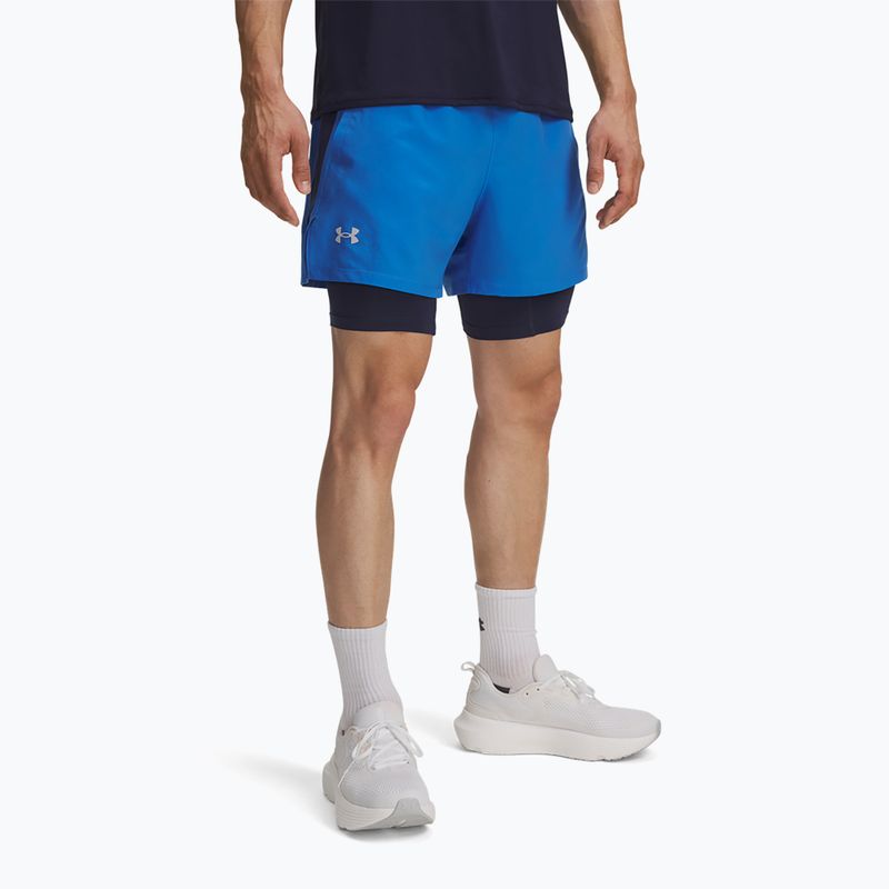Shorts da running uomo Under Armour Launch 5" 2in1 blue atlantis/washed navy/reflective