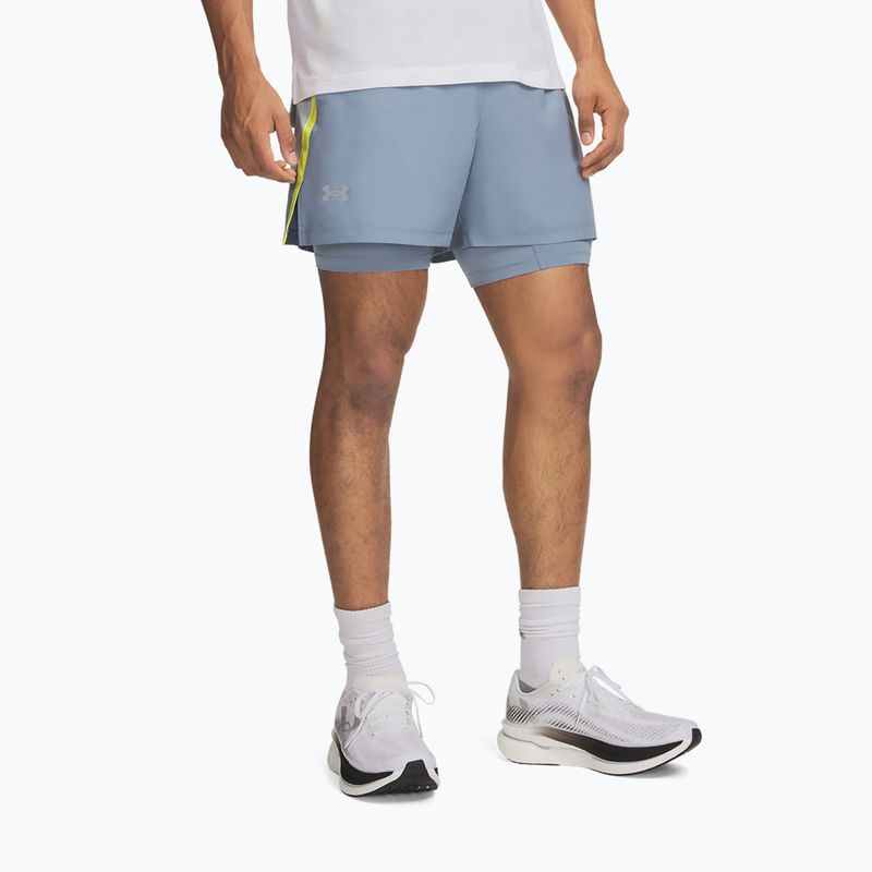 Pantaloncini da corsa da uomo Under Armour Launch 5" 2IN1 Shorts blue wind/blue fog/reflective