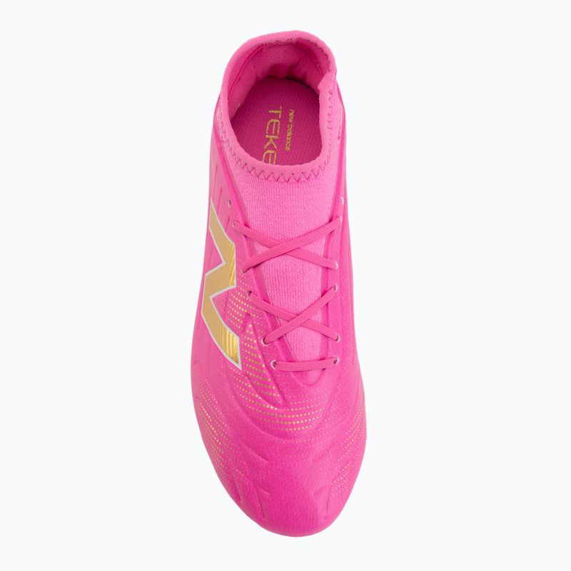 Scarpe da calcio per bambini New Balance Tekela Team V5 pink heat/metallic gold/pink satin 5