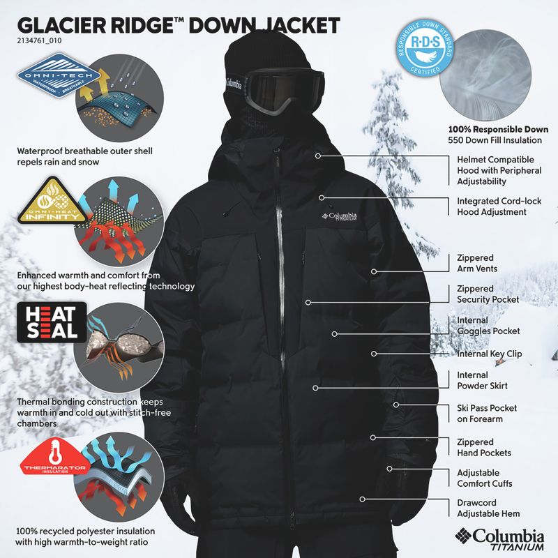 Giacca da sci da uomo Columbia Glacier Ridge Down black 15
