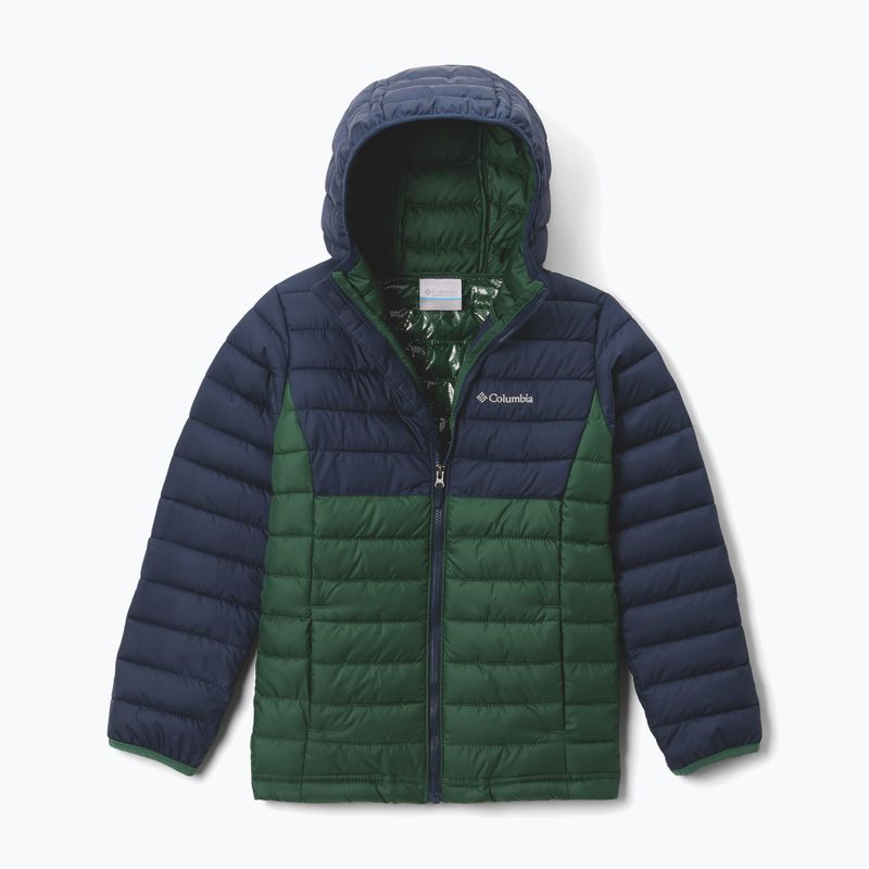 Giacca da bambino Columbia Powder Lite II Hooded rain forest/collegiate navy 8
