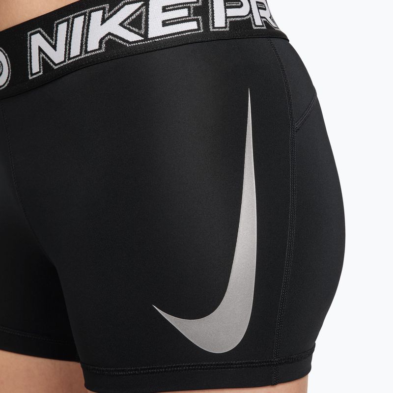 Pantaloncini da allenamento da donna Nike Pro Mid Rise Biker 3" black/white/metallic silver 8