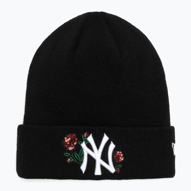Berretto invernale da donna New Era Sequin Rose Beanie New Yor Yankees nero