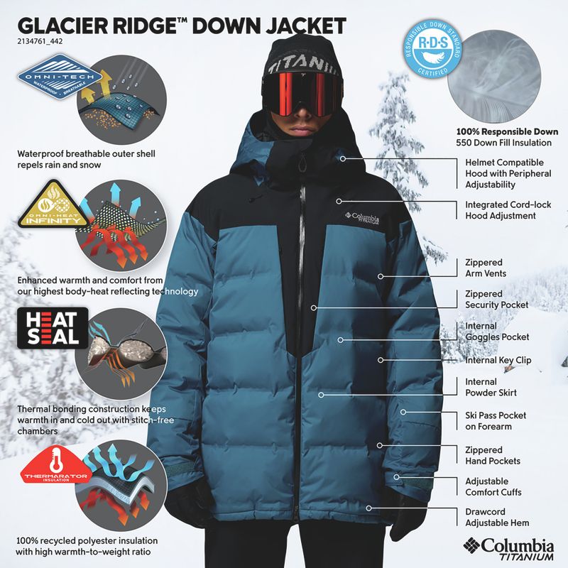 Giacca da sci da uomo Columbia Glacier Ridge Down phoenix blue/black 15