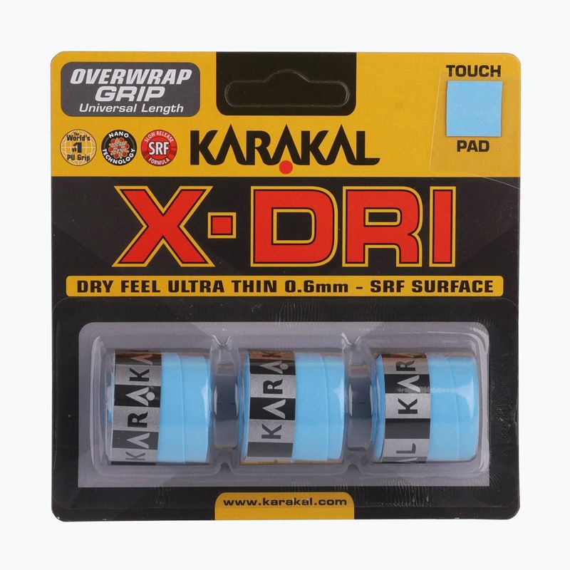 Grip per racchetta da squash Karakal X-Dri Grip 3 pezzi blu.