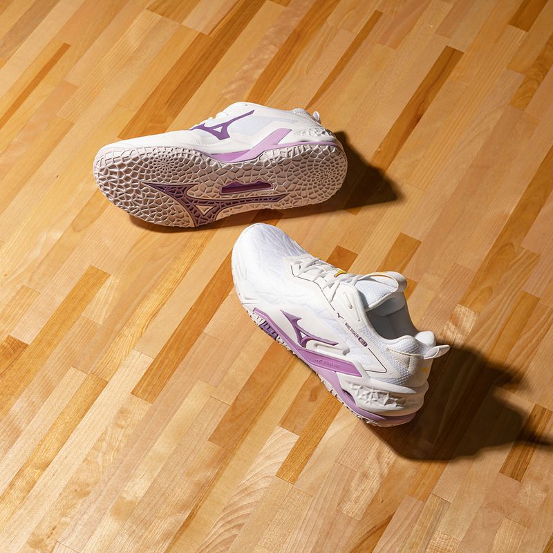 Scarpa da pallamano Mizuno Wav Stealth Neo 2 bianco / marina peonia / pesca parfait 6