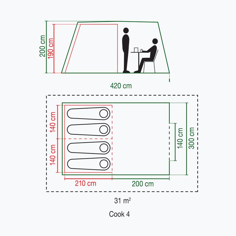 Tenda da campeggio per 4 persone Coleman Cook 4 verde 2
