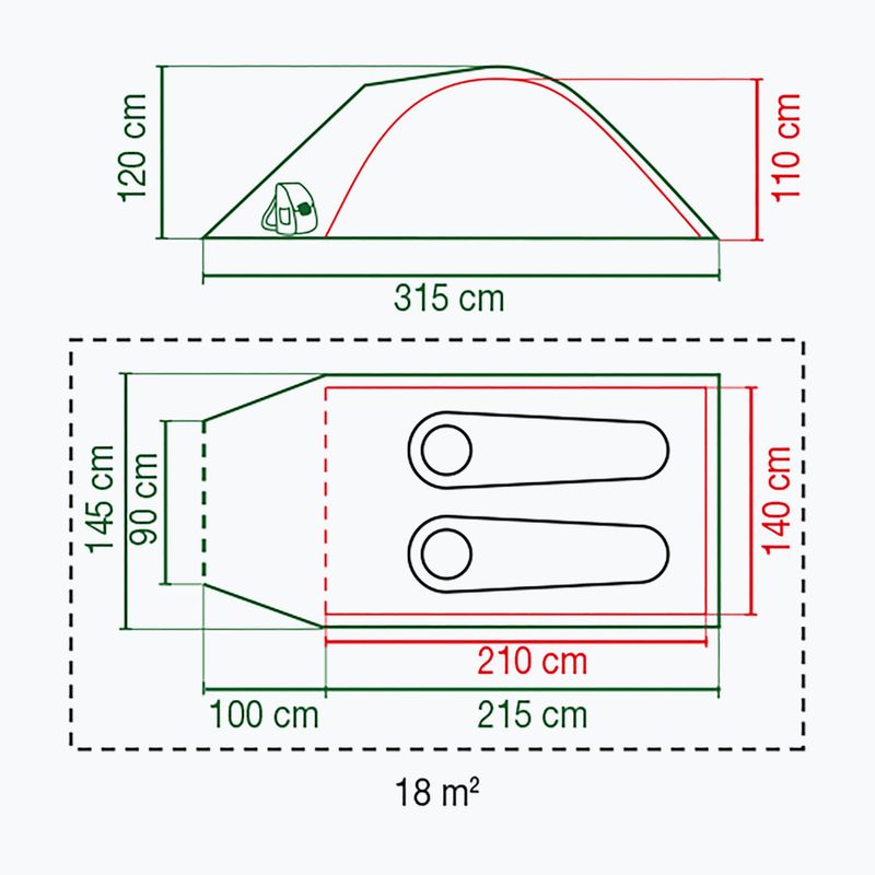 Tenda da campeggio Coleman Darwin 2+ per 2 persone, nero/grigio 2
