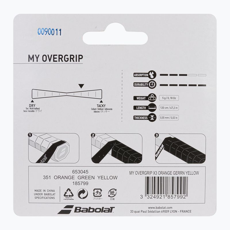 Babolat My Overgrip fasce per racchette da tennis 3 pezzi arancio/verde/giallo 2