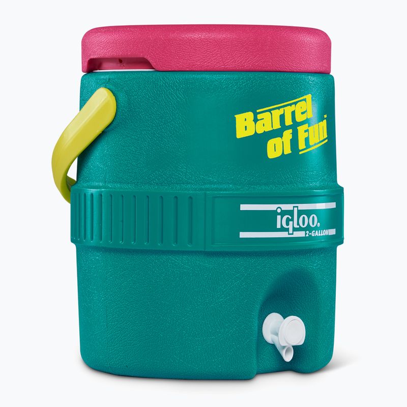 Igloo Retro Barrel Of Fun 2 Gallon 7,6 litri Serbatoio dell'acqua color giada scuro/magenta scuro/giallo vivo 2