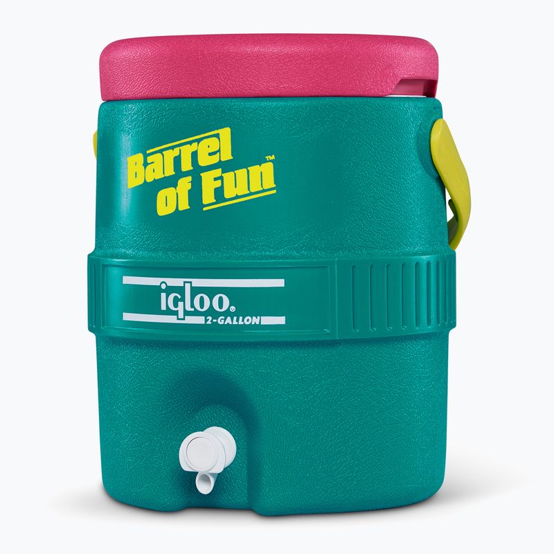 Igloo Retro Barrel Of Fun 2 Gallon 7,6 litri Serbatoio dell'acqua color giada scuro/magenta scuro/giallo vivo 3