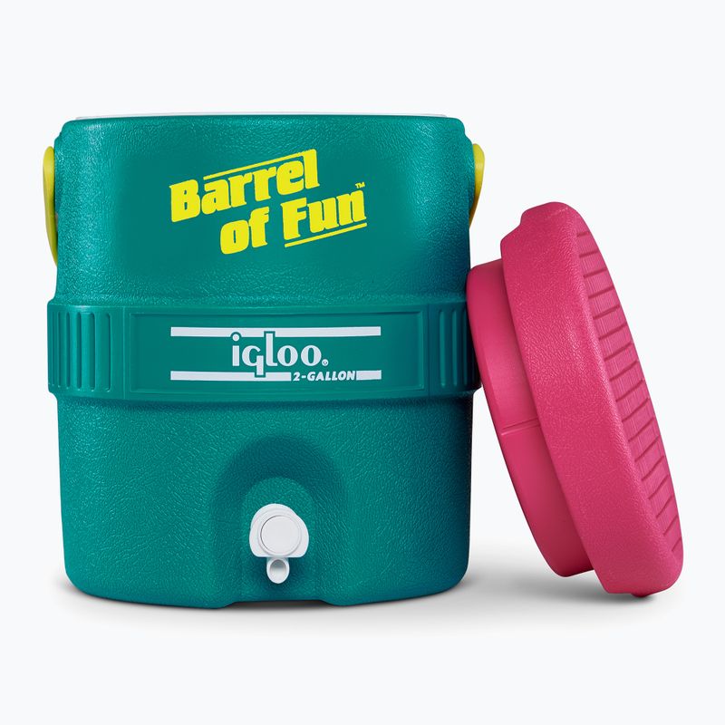 Igloo Retro Barrel Of Fun 2 Gallon 7,6 litri Serbatoio dell'acqua color giada scuro/magenta scuro/giallo vivo 6