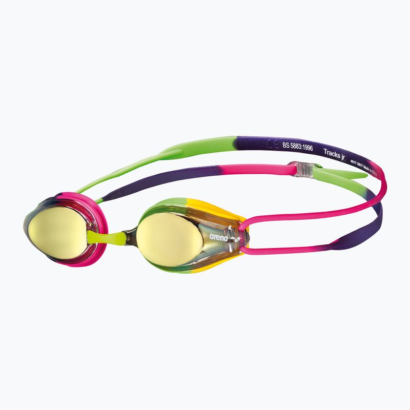 Occhialini da nuoto per bambini arena Tracks JR Mirror blu giallo viola/fucsia/verde