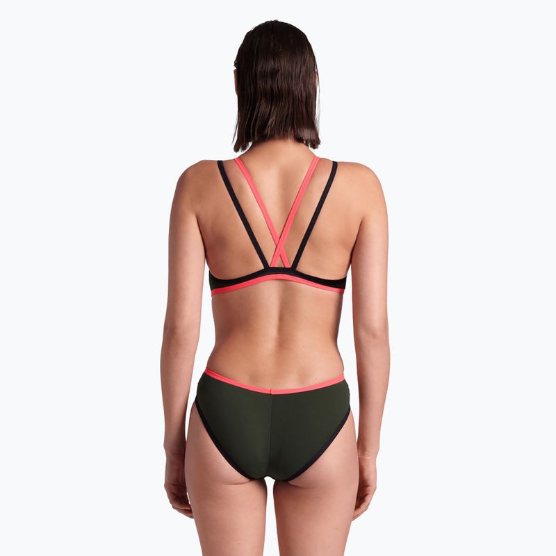 Costume da bagno intero donna arena One Double Cross Back One Piece dark sage/nero/rosso fluo 6