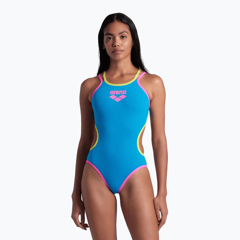 Costume intero donna arena One Double Cross Back One Piece turchese/rosa fluo/verde tenue 6
