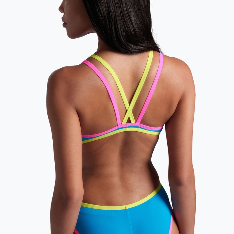 Costume intero donna arena One Double Cross Back One Piece turchese/rosa fluo/verde tenue 10