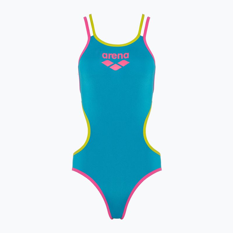 Costume intero donna arena One Double Cross Back One Piece turchese/rosa fluo/verde tenue