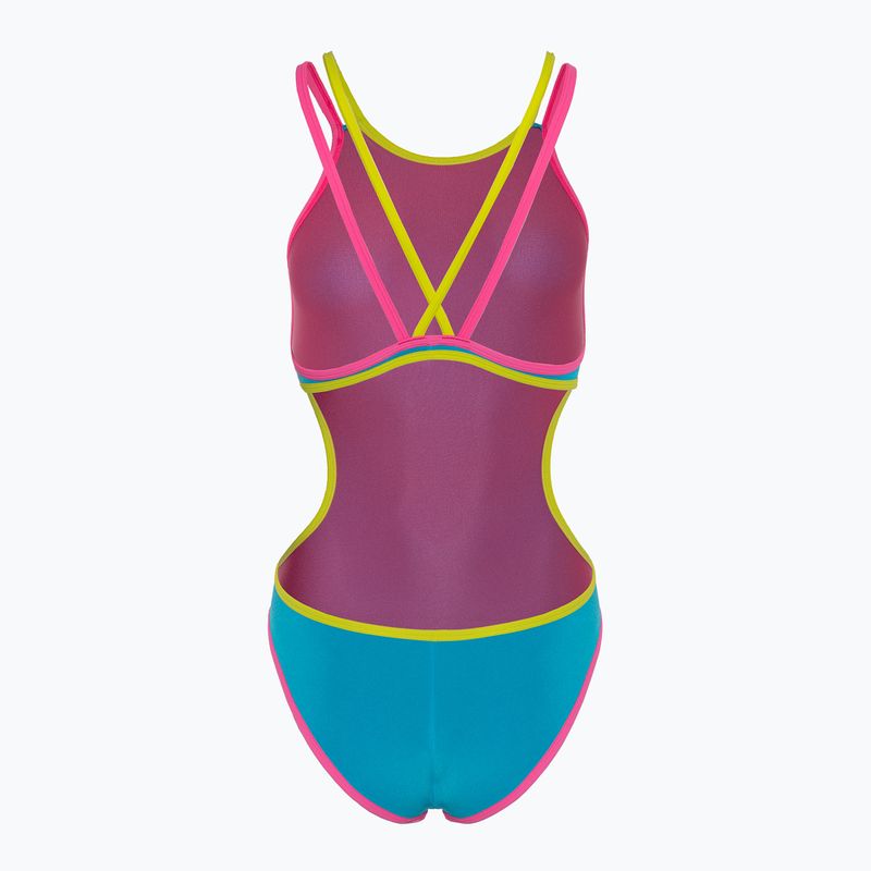 Costume intero donna arena One Double Cross Back One Piece turchese/rosa fluo/verde tenue 2